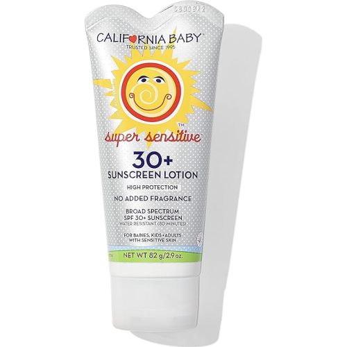California Baby Super Sensitive SPF 30+ Sunscreen | Unscented | Mineral Based | Titanium Dioxide | Travel Size Baby Sunscreen for Face + Body | 2.9oz
