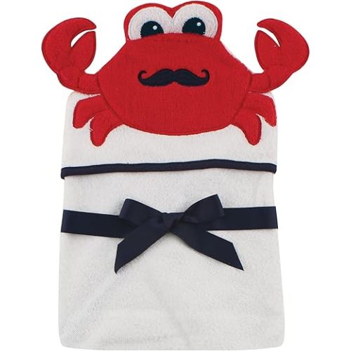 Hudson Baby Unisex Baby Cotton Animal Face Hooded Towel, Mr Crab, One Size