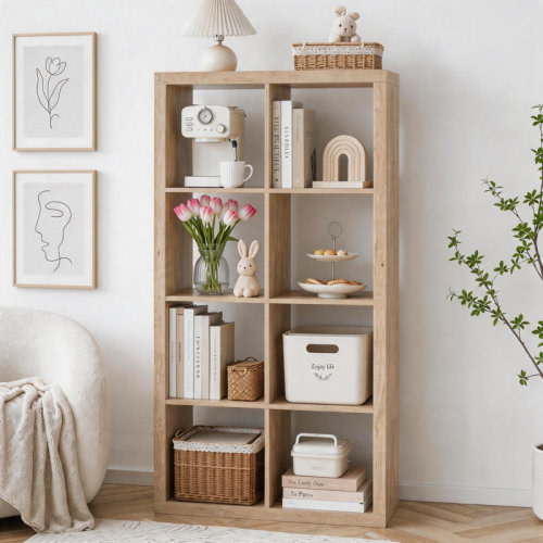 Ebern Designs 8-Cube Storage Organizer, 4-Tier Open Bookshelf,Freestanding Wooden Cube Shelf for Home & Office | Wayfair