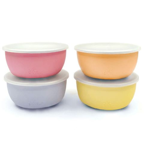 Stainless Steel Bowl with Silicone Sleeve + Lids