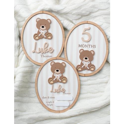 Teddy Bear Newborn Stat Sign Birth Announcement Sign for Hospital, Baby Boy Beige Nursery Decor, Newborn Keepsake