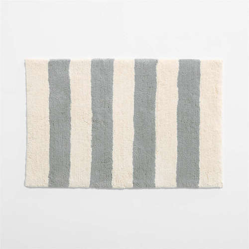 Turkish Organic Cotton Breton Stripe Mist Blue Kids Bath Mat