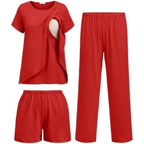 Ekouaer 3 PCS Maternity Nursing Pajamas Set Postpartum Breastfeeding PJS