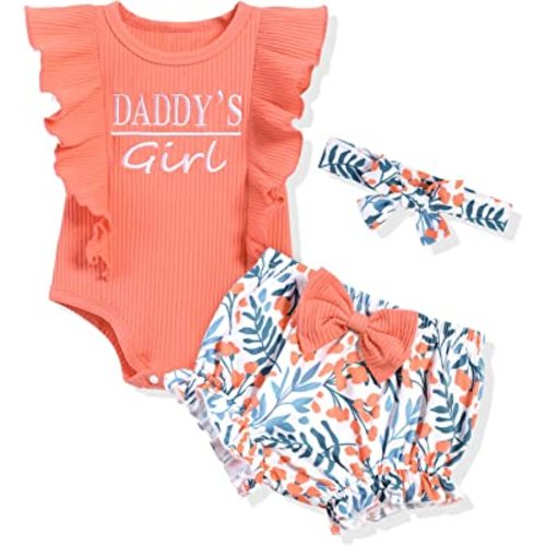 bilison Baby Girls Clothes Funny Letter Romper Top and Floral Pant With Headband Newborn Girl Summer 3Pcs Outfit Sets