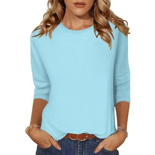 Zeagoo Women's Casual 3/4 Sleeve T-Shirts Round Neck Cute Tunic Tops Basic Tees Blouses Business Work Tee Top