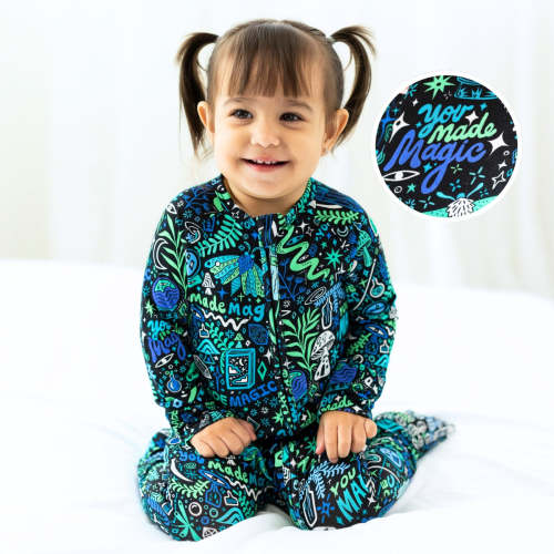 Bamboo Convertible Zipper Toddler Pajama - Mystic Mama Blue Bamboo One-Piece Romper - You Made Magic Affirmation – Raising Mama
