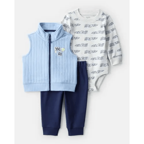 Baby Boy 3-Piece Race Car Quilted Vest Outfit Set - Blue | Carter's