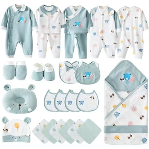 27-Piece Newborn Baby Gift Set - 100% Cotton Layette Starter Kit- Complete Coming Home Outfit for Baby Boys & Girls