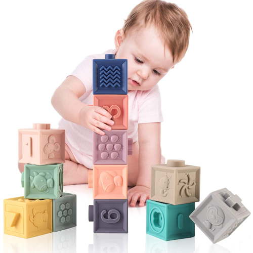 12pcs Baby Blocks Stacking for Babies, Teething & Stacking Toy,Silicone Soft Building Blocks Teethers Montessori Toys for Babies Education Toys for Toddler
