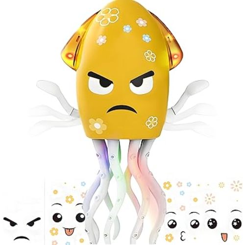 Dancing Octopus Toy Electric Crawling Baby Toy with Lights & Music Tummy Time Octopus Toy | DIY Expressions, Obstacle Avoidance | for Boys and Girls Party Gift Birthday, Christmas (Yellow)