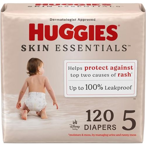 Huggies Size 5 Diapers, Skin Essentials Baby Diapers, Size 5 (27+ lbs), 120 Count (2 Packs of 60)