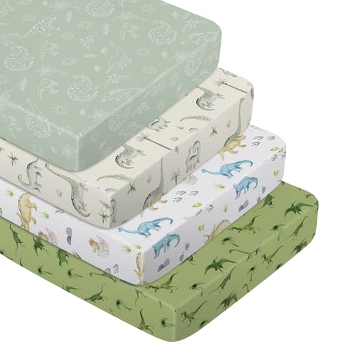 Moukeren 4 Pcs Ink Wash Dinosaur Baby Crib Sheets for Boys Girls Soft Microfiber Baby Bassinet Sheets Crib 52 x 28 for Standard Cribs Nursery Bedding