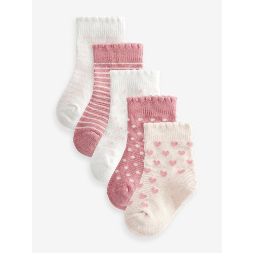 Pink Heart Stripe Baby Socks 5 Pack (0mths-2yrs)