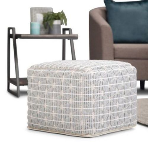 Tatum Transitional Square Pouf Light Blue/White - WyndenHall