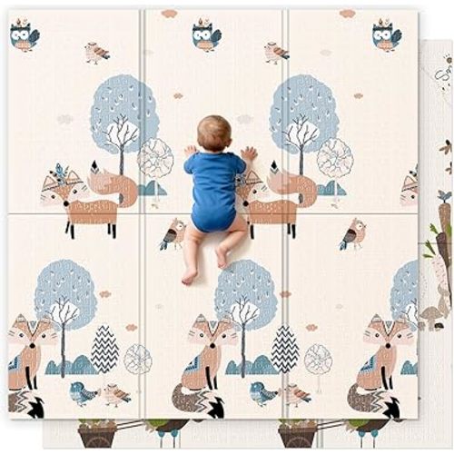 UANLAUO Foam Play Mat for Baby - Foldable Play Mats for Floor 59" x 59" Thick Foam Mats for Kids Reversible Educational Crawling Mat for Infants 6-12 Months & Toddlers, Easy Clean Playmat