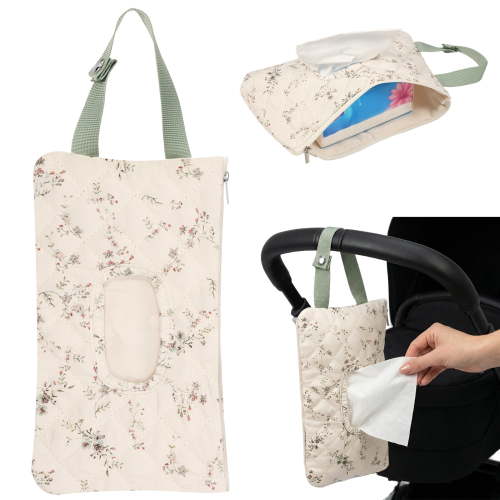 Baby Wipes Dispenser Portable Hanging Floral Baby Wipe Pouch with Zipper and Lanyard for Car and Stroller Reusable and Refillable