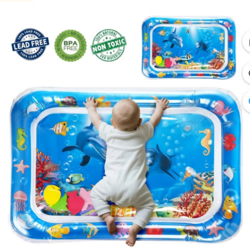 Qissep Tummy Time Mat, Baby Blue Inflatable Water Mat, 70x50cm, Sensory Development for 3-24 Months