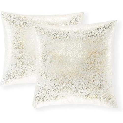 Xinrjojo Pack of 2,Sparkling Decorative Suede Pillow Covers Soft, Square Throw Pillow Covers, Solid Color Cushion Covers, Pillow Cases for Sofa Bedroom Car 18 x 18 Inch(Bronzing- White)