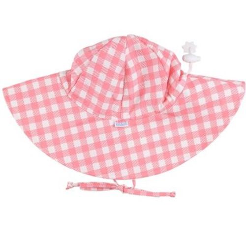 RuffleButts Gender Inclusive Sun Protective Hat - Bubblegum Pink Gingham, 0-6m
