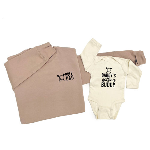 Golf Dad and Daddy's Golfing Buddy. Matching father and son/daughter sweatshirts. Dad Sweater. New Dad gift, Father's Day gift. Tan Natural