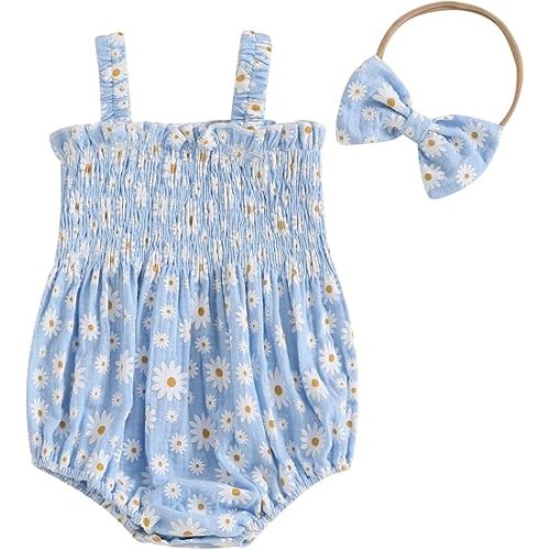 FOMOYUU Infant Newborn Baby Girl Ruffle Sleeveless Romper Summer Clothes Outfit with Cute Floral Print Jumpsuit