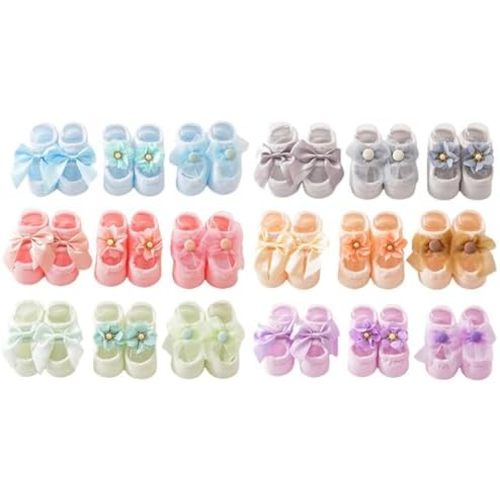 Baby Ballet Socks, Socks Shoes for Baby Girls, Newborn Toddler Cotton Lace Bowknot Flower Non-skid Walker Sock