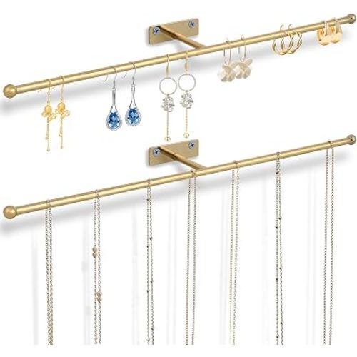 2-Pack Wall Hanging Jewelry Organizer, 14.5" Necklace Holder, Gold