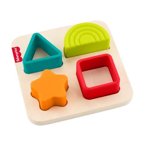 Fisher-Price Wooden Silicone Puzzle, Shape-Sorter Developmental Toy for Baby, 6 Months +