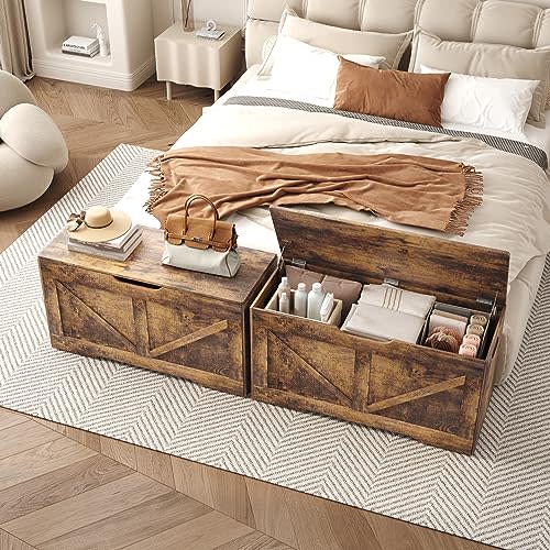 HOMEFORT Storage Chest,39.4" Storage Bench for Entryway, Retro Shoe Bench, Lift Top Box Organizer, Storage Trunk with 2 Safety Hinges, for Bedroom, Living Room(Rustic Brown)