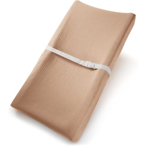 Comfy Cubs Muslin Fitted Changing Pad Cover - Soft, Breathable & Washable 100% Cotton Fitted Sheet for Baby's Comfort - Universal Fit for Flat & Curved Baby Changer Pad - Cedar