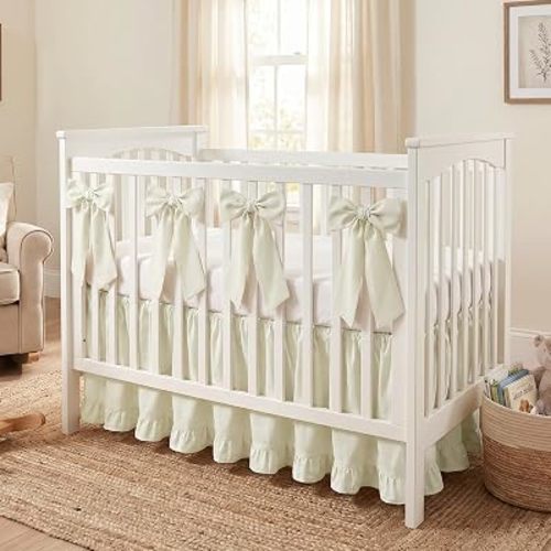 Beige Crib Bed Skirts with 4 Large Bows