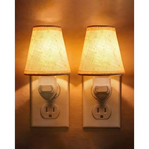 2-Pack Decorative Night Lights Plug into Wall,Vintage Night Light with Linen Shade & Replaceable Edison Bulb,2200K Warm White,Rotatable Plug,On/Off Switch, Perfect for Bathroom,Kitchen,Hallway