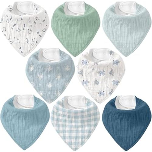 8 Pack Muslin Baby Bandana Bibs for Drooling and Teething