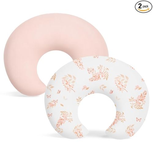 Susurration 2 Pack Nursing Pillow Cover,Ultra Soft and Stretchy Compatible with Boppy Breastfeeding Pillow,Comfortable and Skin-Friendly Slipcovers for Newborn Boys & Girls(Orange Flowers)