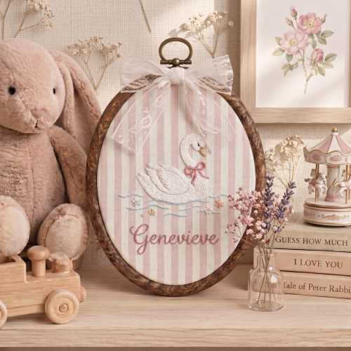 Personalized Embroidered Swan Baby Name Hoop, Floral Baby Name Reveal Sign Heirloom, Baby Name Wall Decor, Baby Shower Gift,Newborn Keepsake