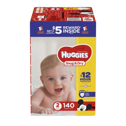 HUGGIES Snug & Dry Diapers, Size 2, 140 Count, GIGA JR PACK (Packaging May Vary)