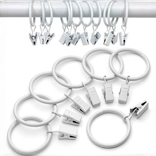 40 Pack Curtain Rings with Clips, Openable Curtain,Drapery Clips with Rings, Fits up to 1 in Curtain Rod,Drapes Rings 1.26 in Interior Diameter,Living and Guest Room(White)