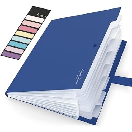 Sooez Accordion File Organizer, Letter Size Expanding File Folder with Labels, 8 Pocket Folders for Document, Portable Paper Bill Receipt Organizer for Home School Office Supplies, A4 Size, Navy Blue