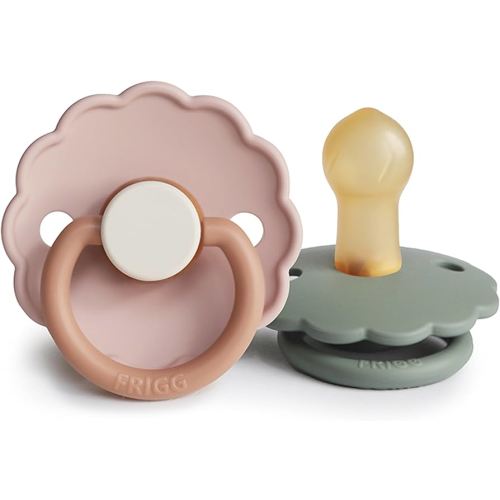 FRIGG Daisy Natural Rubber Baby Pacifier | Made in Denmark | BPA-Free (Biscuit/Lily Pad, 0-6 Months) 2-Pack