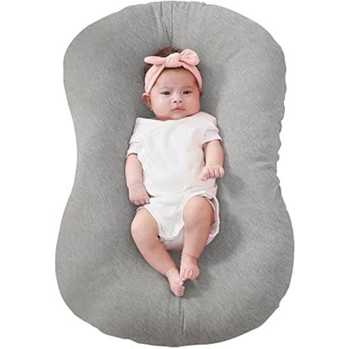 FUNUPUP Rayon Derived from Bamboo Baby Lounger Cover Compatible with Snuggle Me Lounger, Infant Lounger Pillow Cover for Newborn, Removable Elastic Newborn Lounger Cover,Cover Only, Grey