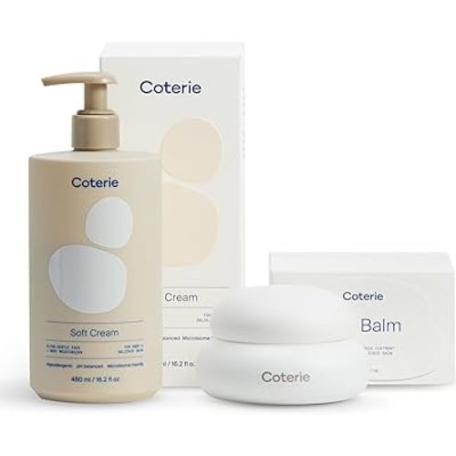 Coterie Baby Dry Skin Skincare Essentials Set | 16.2 oz Face + Body Lotion, 4.7 oz Diaper + Dry Skin Balm | Fragrance Free, Safe for Sensitive Skin, Hypoallergenic, Microbiome Friendly, Eczema Safe