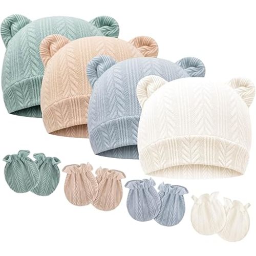 DRESHOW BQUBO Newborn Baby Hats Mittens Set for Boys Girls Hospital Hat Beanie Infant Caps Baby Gloves