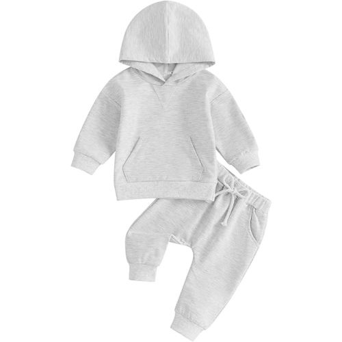 Toddler Baby Boy Girl Clothes Solid Color Hoodie Sweatshirt Top and Jogger Pants Set 2 Piece Fall Winter Outfits