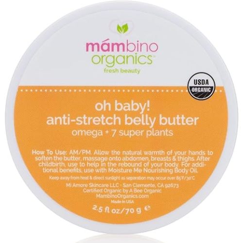 Oh Baby! Belly Butter – Organic Stretch Mark Cream for Pregnancy with Dutch Shea & Cocoa Butter – Vitamins, Omegas for Elasticity – Vegan Cruelty-Free Maternity Care by Mambino Organics, 2.5 fl oz
