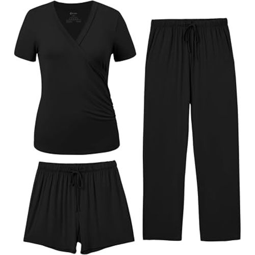 PATPAT 3-Piece Maternity Nursing Pajamas, Womens Lounge Set with Pockets