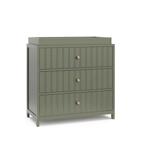 Graco Teddi 3 Drawer Chest with Changing Table Topper (Olive) – GREENGUARD Gold Certified, Interlocking Drawer System, Pre-Installed Drawer Tracks for Easier Assembly