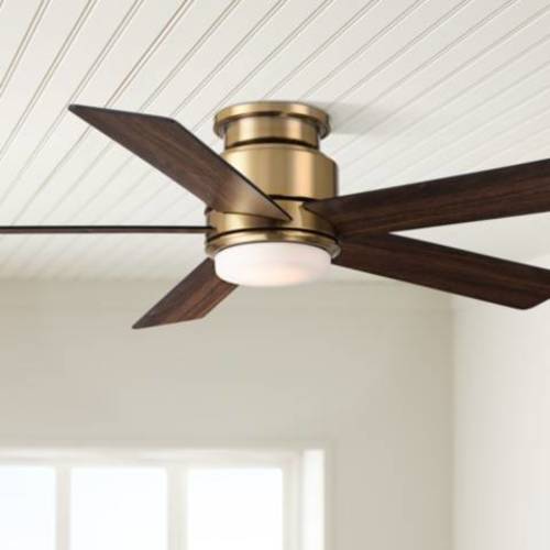 52" Casa Vieja Grand Palm Soft Brass LED Damp Rated Hugger Fan