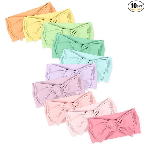 HonestBaby Girls' Organic Cotton Knotted Headbands Multi-Pack, 10-pack Rainbow Girl, One Size US