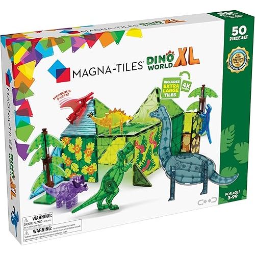 MAGNA-TILES Dino World XL 50-Piece Magnetic Construction Set, The ORIGINAL Magnetic Building Brand