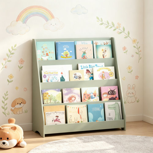 Trinx 4-Tier Kids Bookshelf, Toddler Book Display Storage Organizer – MDF Bookshelf for Bedroom, Playroom & Classroom, Sage | Wayfair